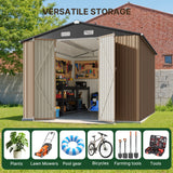 Asofer 10 x 10 FT Galvanized Metal Outdoor Storage Shed, Rustproof Utility Tool Shed, Lockable Double Doors & 4 Side Vents, Waterproof Building for Backyard Patio Lawn, Brown