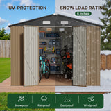 Asofer 10 x 10 FT Galvanized Metal Outdoor Storage Shed, Rustproof Utility Tool Shed, Lockable Double Doors & 4 Side Vents, Waterproof Building for Backyard Patio Lawn, Brown