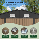 Asofer 10x10 FT Outdoor Storage Shed, Large Utility Metal Tool Shed Lockable Doors & Vented Windows for Backyard, Patio, Lawn, Brown