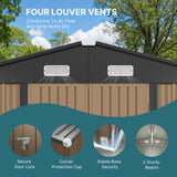 Asofer 10x10 FT Outdoor Storage Shed, Large Utility Metal Tool Shed Lockable Doors & Vented Windows for Backyard, Patio, Lawn, Brown