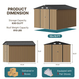 Asofer 10x10 FT Outdoor Storage Shed, Large Utility Metal Tool Shed Lockable Doors & Vented Windows for Backyard, Patio, Lawn, Brown