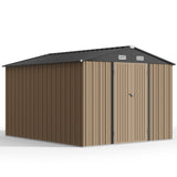 Asofer 10 x 10 FT Galvanized Metal Outdoor Storage Shed, Rustproof Utility Tool Shed, Lockable Double Doors & 4 Side Vents, Waterproof Building for Backyard Patio Lawn, Brown