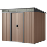 Outdoor Storage Shed, Asofer 8'x6' Metel Shed with Sliding Doors for Patio, Brown