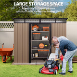 Outdoor Storage Shed, Asofer 8'x6' Metel Shed with Sliding Doors for Patio, Brown