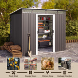 Asofer 8'x6' Shed and Outdoor Storage, Metal Shed with Sliding Doors & Vents for Garden, Backyard, Patio, Dark Gray