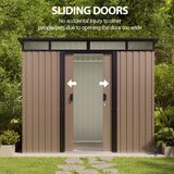 Outdoor Storage Shed, Asofer 8'x6' Metel Shed with Sliding Doors for Patio, Brown