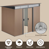 Outdoor Storage Shed, Asofer 8'x6' Metel Shed with Sliding Doors for Patio, Brown