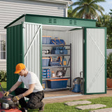 Asofer 8' x 6' Outdoor Storage Shed with Lockable Doors and Ventilation for Backyard, Green