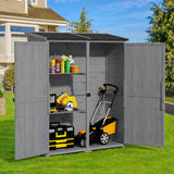 Asofer Outdoor Storage Cabinet with Floor, Waterproof Roof, Double Lockable Doors Garden Shed with 2 Removable Shelves, Gray
