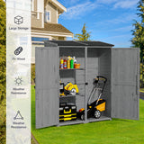 Asofer Outdoor Storage Cabinet with Floor, Waterproof Roof, Double Lockable Doors Garden Shed with 2 Removable Shelves, Gray