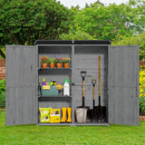 Asofer Outdoor Storage Cabinet with Floor, Waterproof Roof, Double Lockable Doors Garden Shed with 2 Removable Shelves, Gray