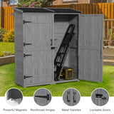 Asofer Outdoor Storage Cabinet with Floor, Waterproof Roof, Double Lockable Doors Garden Shed with 2 Removable Shelves, Gray
