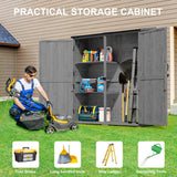 Asofer Outdoor Storage Cabinet with Floor, Waterproof Roof, Double Lockable Doors Garden Shed with 2 Removable Shelves, Gray