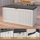 100 Gallon Resin Deck Box, Asofer Lockable Patio Outdoor Storage Box, Garden Tools Storage, White