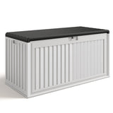 100 Gallon Resin Deck Box, Asofer Lockable Patio Outdoor Storage Box, Garden Tools Storage, White