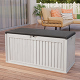100 Gallon Resin Deck Box, Asofer Lockable Patio Outdoor Storage Box, Garden Tools Storage, White