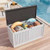 100 Gallon Resin Deck Box, Asofer Lockable Patio Outdoor Storage Box, Garden Tools Storage, White