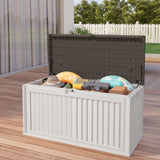 100 Gallon Resin Deck Box, Asofer Lockable Patio Outdoor Storage Box, Garden Tools Storage, White
