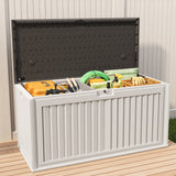 100 Gallon Resin Deck Box, Asofer Lockable Patio Outdoor Storage Box, Garden Tools Storage, White