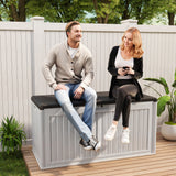 100 Gallon Resin Deck Box, Asofer Lockable Patio Outdoor Storage Box, Garden Tools Storage, White