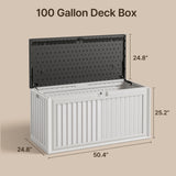 100 Gallon Resin Deck Box, Asofer Lockable Patio Outdoor Storage Box, Garden Tools Storage, White
