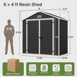 Asofer 6x4.4 ft Resin Storage Shed with Floor, Lockable Double Doors & Vents, Weatherproof Outdoor Tool Shed for Backyard Patio Lawn, Black