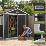 Asofer 6x4.4 ft Resin Storage Shed with Floor, Lockable Double Doors & Vents, Weatherproof Outdoor Tool Shed for Backyard Patio Lawn, Black