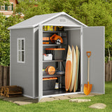 Jolifa 6x4 ft Resin Outdoor Storage Shed with Reinforced Floor & Window, Heavy Duty Garden Shed & Tool Shed, Weatherproof Backyard Storage for Patio Furniture & Lawn Equipment