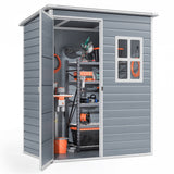 Asofer 5'x3' Outdoor Storage Shed, Heavy Duty Resin Shed Garden Tool Shed with Floor for Backyard, Patio, Upgraded Structure Frame, Brown