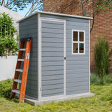 Asofer 5'x3' Outdoor Storage Shed, Heavy Duty Resin Shed Garden Tool Shed with Floor for Backyard, Patio, Upgraded Structure Frame, Brown