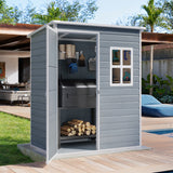 Asofer 5'x3' Outdoor Storage Shed, Heavy Duty Resin Shed Garden Tool Shed with Floor for Backyard, Patio, Upgraded Structure Frame, Brown