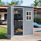 5' x 3' Plastic Outdoor Shed, All-Weather Resin Large Storage Sheds with Spacious Window & Lockable Door for Patio, Backyard, Garden, Patio, Lawn - Gray