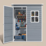 5' x 3' Plastic Outdoor Shed, All-Weather Resin Large Storage Sheds with Spacious Window & Lockable Door for Patio, Backyard, Garden, Patio, Lawn - Gray