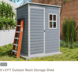5' x 3' Plastic Outdoor Shed, All-Weather Resin Large Storage Sheds with Spacious Window & Lockable Door for Patio, Backyard, Garden, Patio, Lawn - Gray