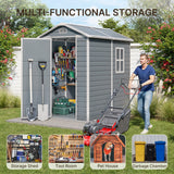 Asofer 6' x 4' Resin Outdoor Storage Shed, All-Weather Plastic Garden Shed with Floor, Side Window & Lockable Door for Backyard, Patio, Gray