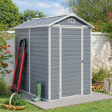 Asofer 6 x 4 ft Resin Outdoor Storage Shed with Floor, Waterproof Backyard Tool Shed, Lockable French Door, Window & Vent, Reinforced Steel Frame, Plastic Storage Shed for Patio, Lawn, Garden