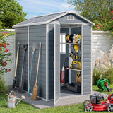 Asofer 6' x 4' Resin Outdoor Storage Shed, All-Weather Plastic Garden Shed with Floor, Side Window & Lockable Door for Backyard, Patio, Gray