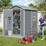 Asofer 6' x 4' Resin Outdoor Storage Shed, All-Weather Plastic Garden Shed with Floor, Side Window & Lockable Door for Backyard, Patio, Gray