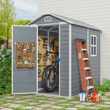 Asofer 6' x 4' Resin Outdoor Storage Shed, All-Weather Plastic Garden Shed with Floor, Side Window & Lockable Door for Backyard, Patio, Gray