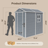 Asofer 6' x 4' Resin Outdoor Storage Shed, All-Weather Plastic Garden Shed with Floor, Side Window & Lockable Door for Backyard, Patio, Gray