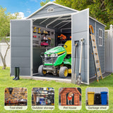 Asofer 8' x 6' Outdoor Storage Shed, Heavy-Duty Plastic Shed with Floor, Resin Shed with Window, Gray