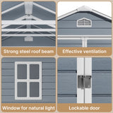 Asofer 8' x 6' Outdoor Storage Shed, Heavy-Duty Plastic Shed with Floor, Resin Shed with Window, Gray