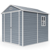 Asofer 8' x 6' Outdoor Storage Shed, Heavy-Duty Plastic Shed with Floor, Resin Shed with Window, Gray