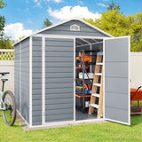Asofer 8' x 6' Outdoor Storage Shed, Heavy-Duty Plastic Shed with Floor, Resin Shed with Window, Gray