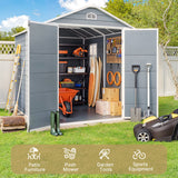 Asofer 8x6 ft Resin Outdoor Storage Shed with Integrated Floor, Lockable Door, Window & Vent System, All-Weather Waterproof UV Resistant Plastic Tool Shed for Backyard Garden Patio, Gray