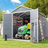 Asofer 8' x 6' Outdoor Storage Shed, Heavy-Duty Plastic Shed with Floor, Resin Shed with Window, Gray
