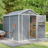 Asofer 8' x 6' Outdoor Storage Shed, Heavy-Duty Plastic Shed with Floor, Resin Shed with Window, Gray