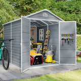 Asofer 8' x 6' Outdoor Storage Shed, Heavy-Duty Plastic Shed with Floor, Resin Shed with Window, Gray