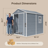 Asofer 8' x 6' Outdoor Storage Shed, Heavy-Duty Plastic Shed with Floor, Resin Shed with Window, Gray
