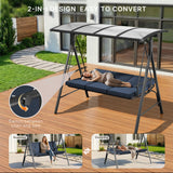 3-seat Outdoor Patio Porch Swing with Adjustable PC Canopy&Cushions,Swing Chair Bench with for Backyard Front Porch Lawn,Blue